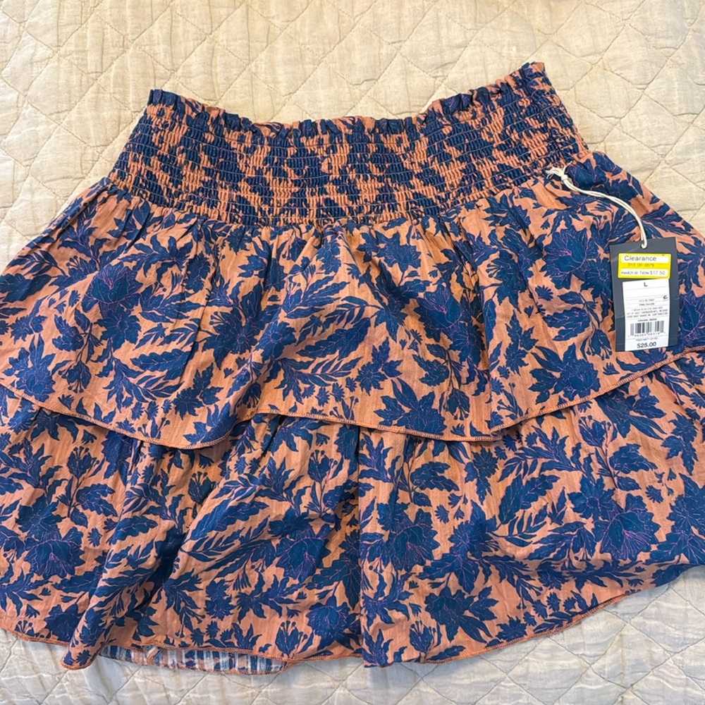 Layered print skirt with smocked waist